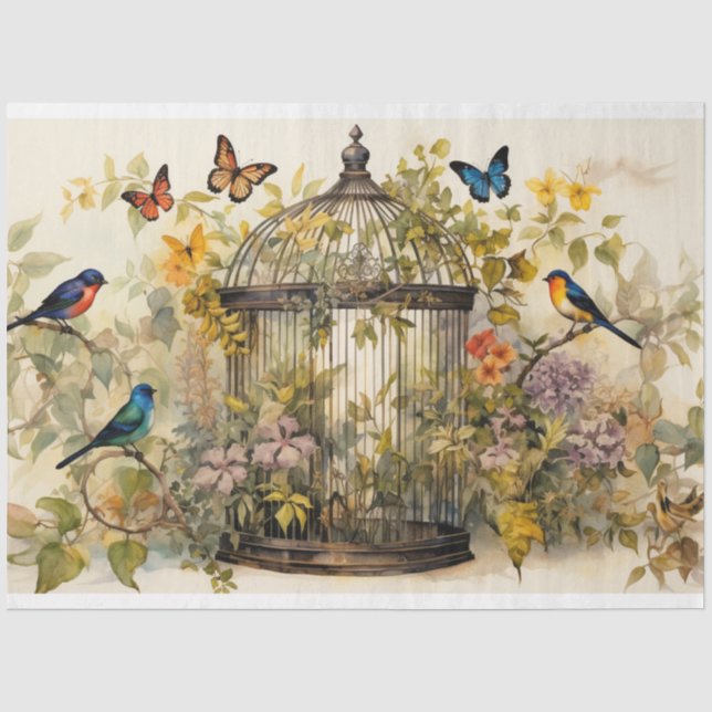 Papier Mousseline Blooms enchantés : Découpage de cage d'oiseaux (Recto)