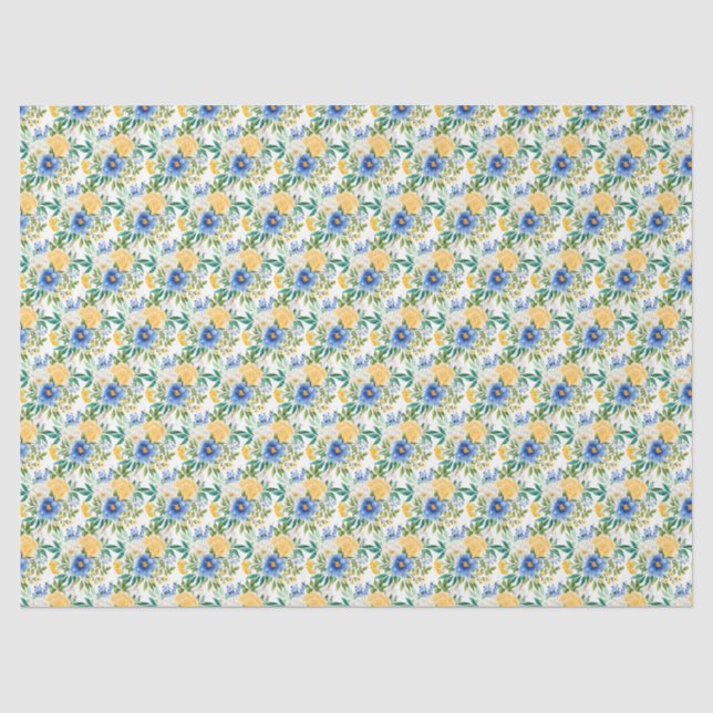 Papier Mousseline Blue and Yellow Floral  (Recto)
