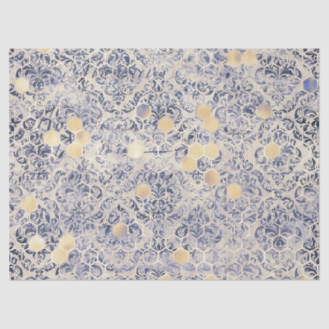 Papier Mousseline Blue Bee Series Design 8 Tissu Paper (Recto)