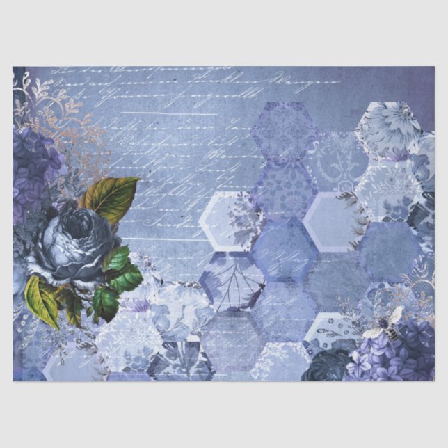 Papier Mousseline Blue Bee Series Design 9 Tissu Paper (Recto)