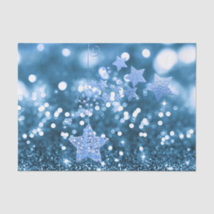 Papier Mousseline Blue Bokeh Faux Parties scintillant & Stars Tissu