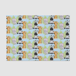Papier Mousseline Blue Boy Baby shower Cute Safari Jungle Animaux