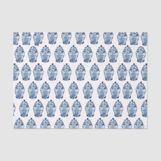 Papier Mousseline Blue Chinoiserie Ginger Jar Jars  (Recto)