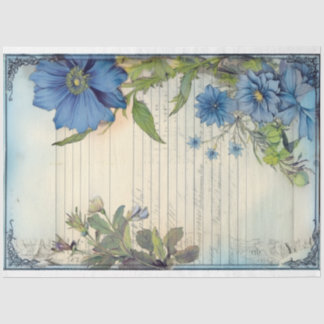 Papier Mousseline Blue Daisy Flower and scripture ephemera