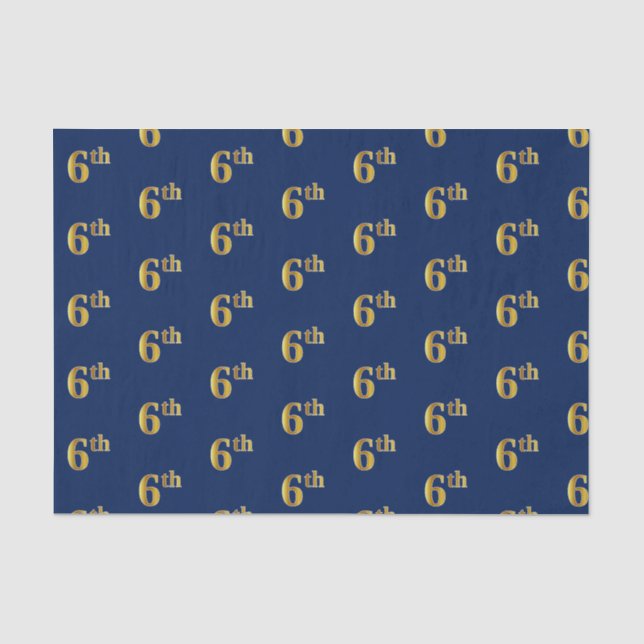 Papier Mousseline Blue, Faux Gold 6th (Sixième) Event Tissue Paper (Recto)