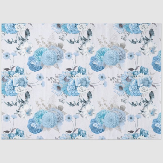 Papier Mousseline Blue Floral Series Design 2 (Recto)