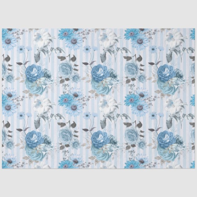 Papier Mousseline Blue Floral Series Design 9 (Recto)