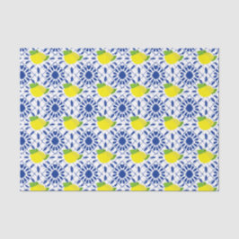Papier Mousseline Blue Geometric Lemon Tile