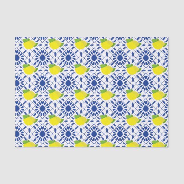 Papier Mousseline Blue Geometric Lemon Tile (Recto)