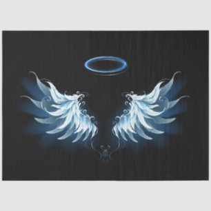 Papier Mousseline Blue Glowing Angel Wings on black background