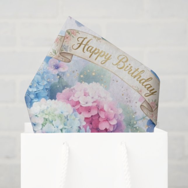 Papier Mousseline Blue Hydrangea Floral Birthday  (Sac cadeau)
