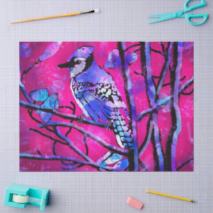 Papier Mousseline Blue Jay Bird Art Abstrait Pink Decoupage