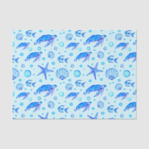 Papier Mousseline Blue Marine Life - Tortues, poissons et coquillage