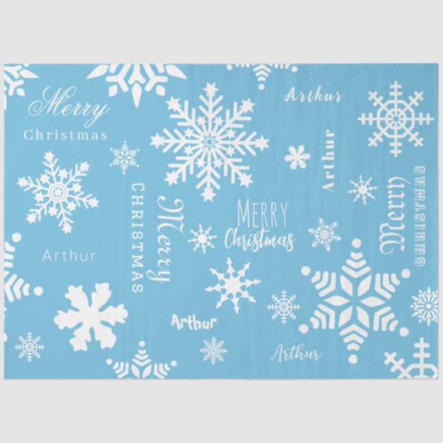 Papier Mousseline Blue Modern Custom Nom Noël Fête neige (Recto)