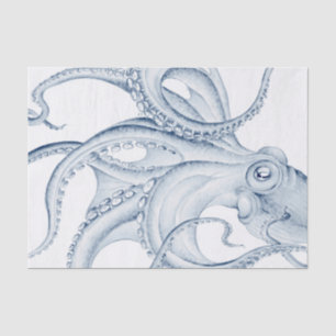 Papier Mousseline Blue Octopus Cephalopode Kraken Ink