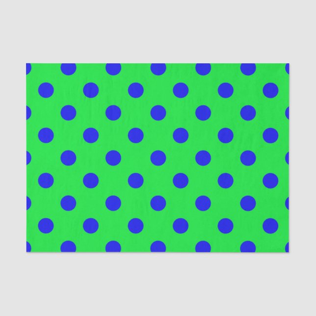 Papier Mousseline Blue On Green Polka Dots Pattern Design  (Recto)