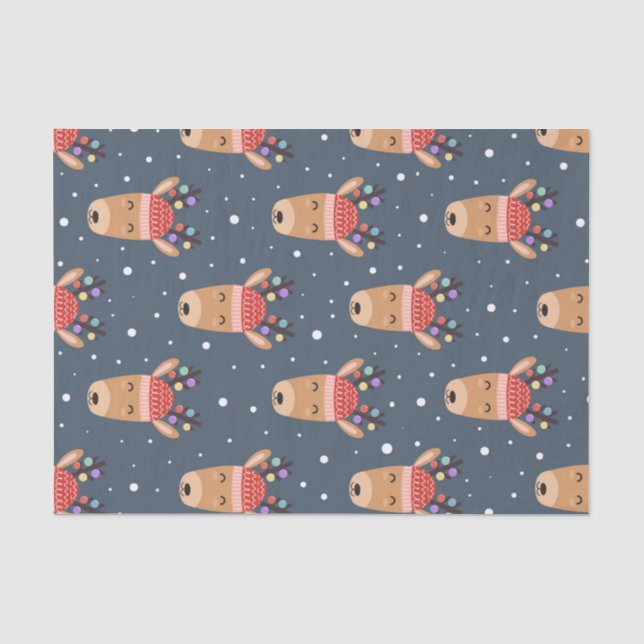 Papier Mousseline Blue Reindeer Rustic Cute Whimsun Fun Holiday (Recto)