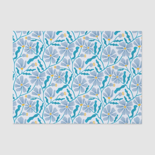Papier Mousseline Blue Retro Floral Pattern (Recto)