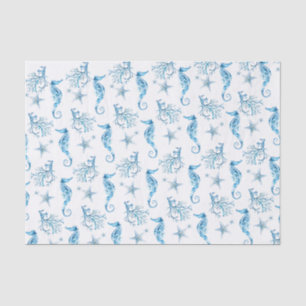 Papier Mousseline Blue Seahorse Starfish and Coral Coastal Thème