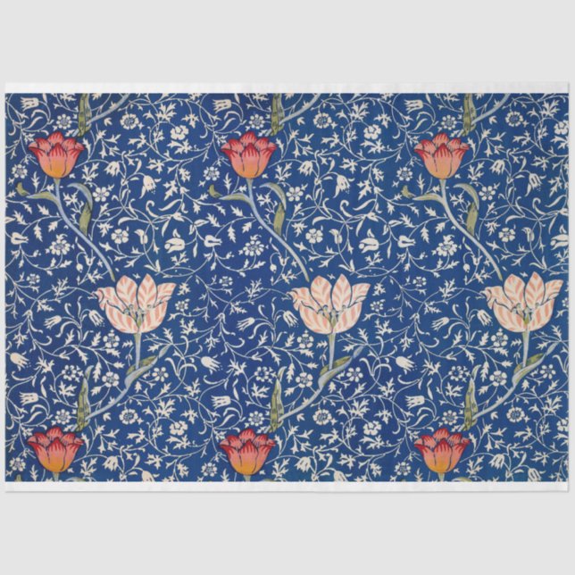 Papier Mousseline Blue Tulip Art Motif Design par William Morris (Recto)