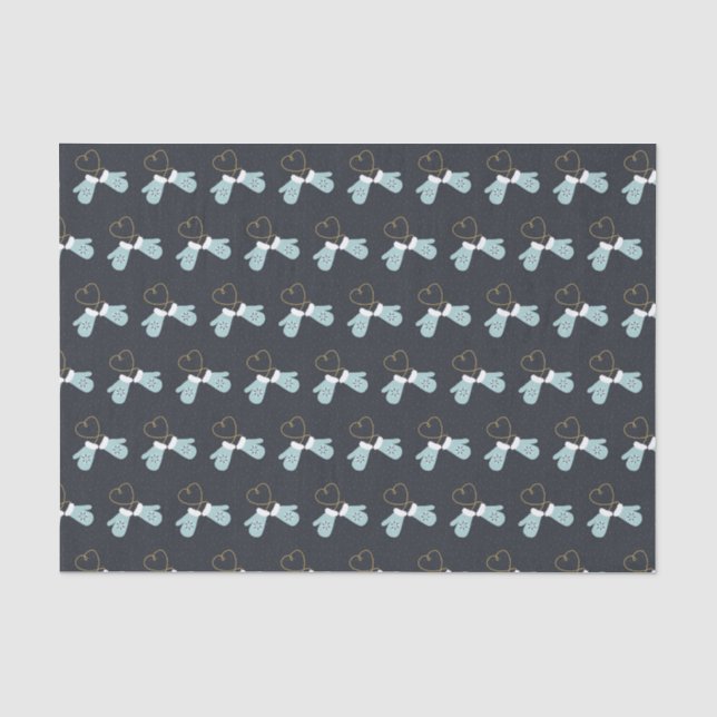 Papier Mousseline Blue Winter Mittens avec Motif de coeur (Recto)