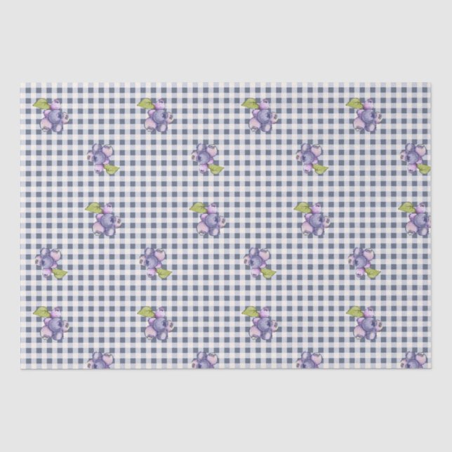 Papier Mousseline Blueberry Grey En vichy bleu (Recto)