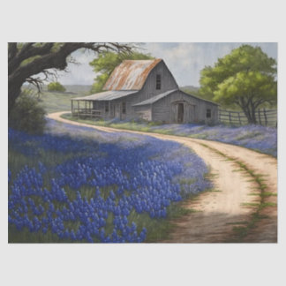 Papier Mousseline Bluebonnets et vieille grange au Texas Découpage
