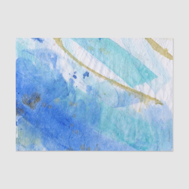 Papier Mousseline Blues 005 Abstrait Aquarelle Peint Papier Tissu (Recto)