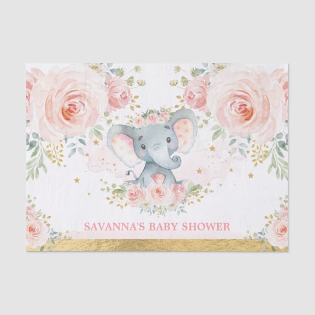 Papier Mousseline Blush Gold Elephant Girl Baby shower Faveurs (Recto)