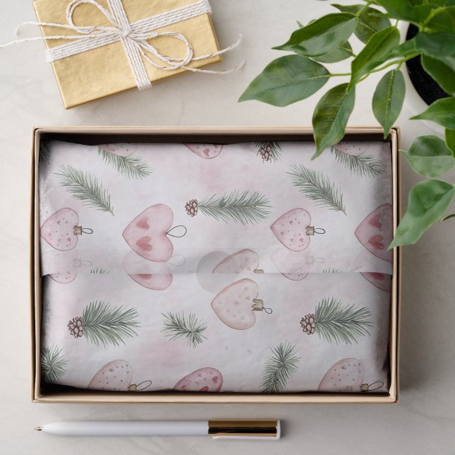 Papier Mousseline Blush Pink Hearts Christmas Pine Cones (Cadeau)