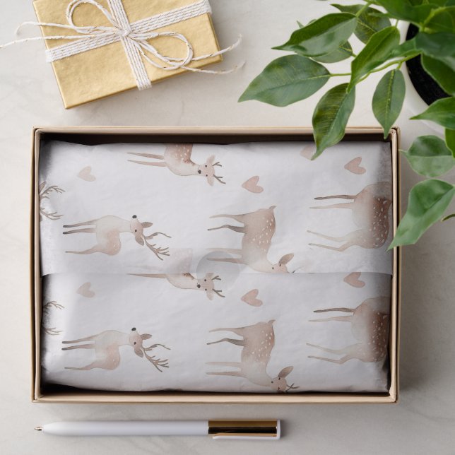 Papier Mousseline Blush Pink Hearts Cream Deer Christmas (Cadeau)