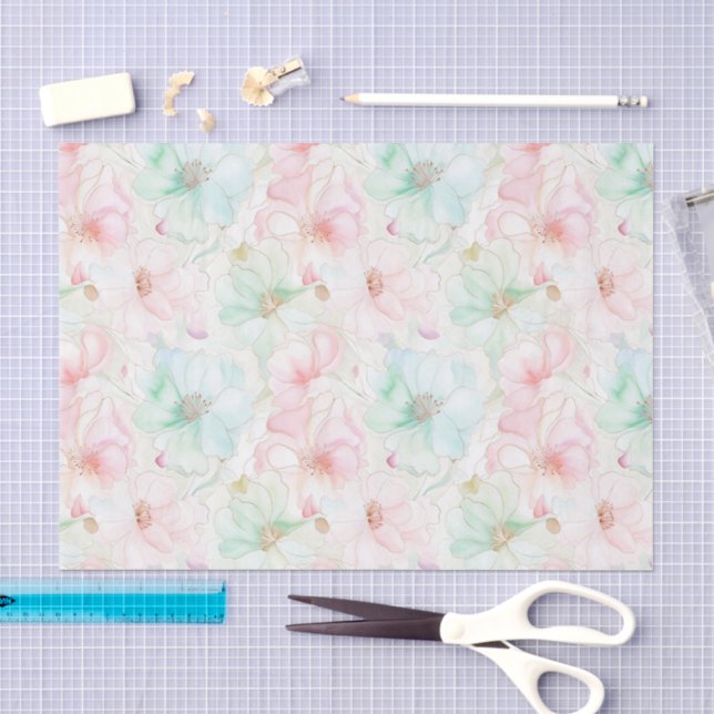 Papier Mousseline Blush Pink Mint Flowers Birthday (Artisanat)