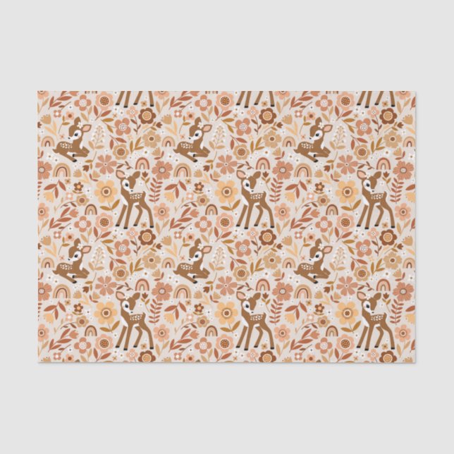 Papier Mousseline Boeuf mignon cerf modèle floral (Recto)