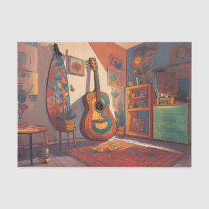 Papier Mousseline Bohême Guitare Découpage Tissu Papier