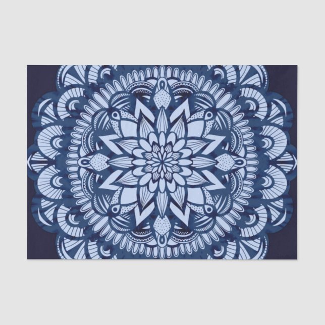 Papier Mousseline Bohemian Navy Blue Tie Dye Mandala (Recto)