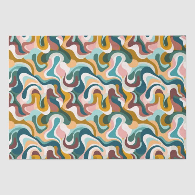 Papier Mousseline Boho abstrait coloré formes tourbillonnant motif (Recto)