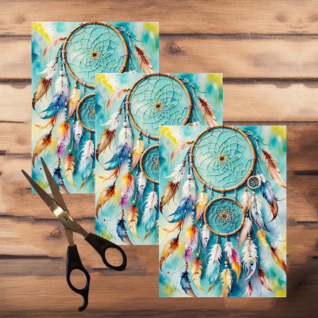Papier Mousseline Boho American Indian Dream Catcher, aquarelle (Créateur téléchargé)