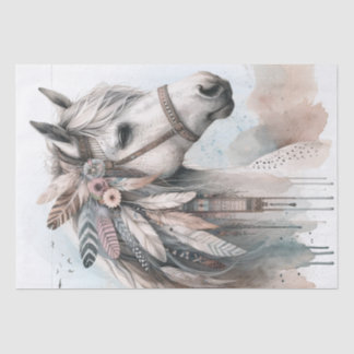 Papier Mousseline Boho Aquarelle Floral Feather Horse