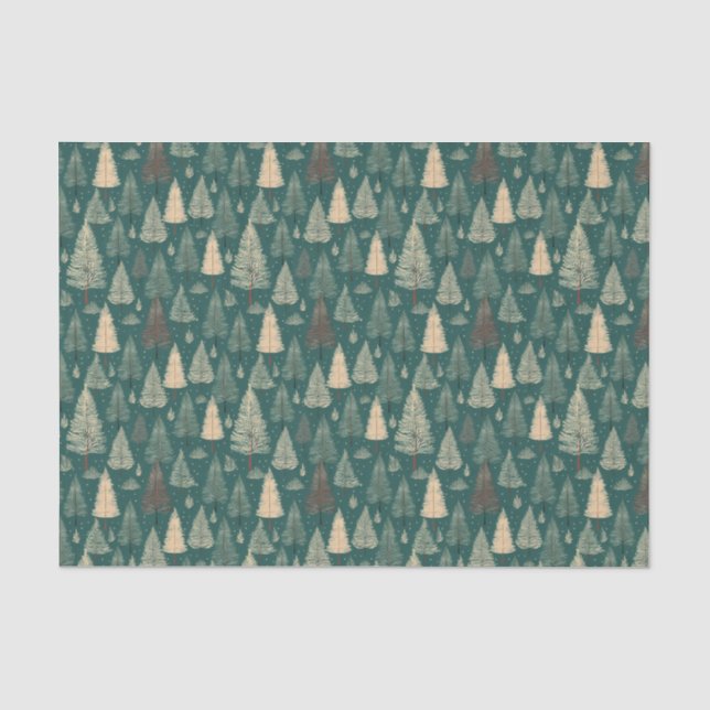 Papier Mousseline Boho Beige Vert Noël Arbres vacances (Recto)