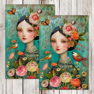 PAPIER MOUSSELINE BOHO BIRD AND FLOWER GIRL DECOUPAGE