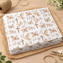 Papier Mousseline Boho Bois Croix Dove Floral Motif chrétien