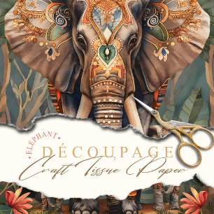 Papier Mousseline Boho Chic Elephant Mère et Bébés Bohème
