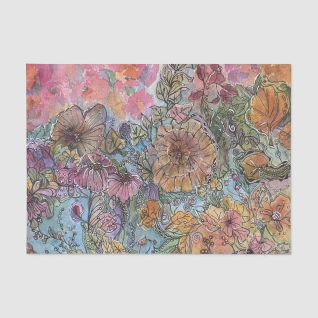 Papier Mousseline Boho Chic Flower Garden aquarelle peinture (Recto)
