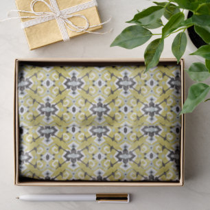 Papier Mousseline Boho chic gris foncé et jaune ikat motif tribal