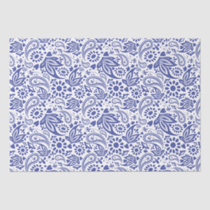 Papier Mousseline Boho Chic Pretty Blue White Paisley Motif
