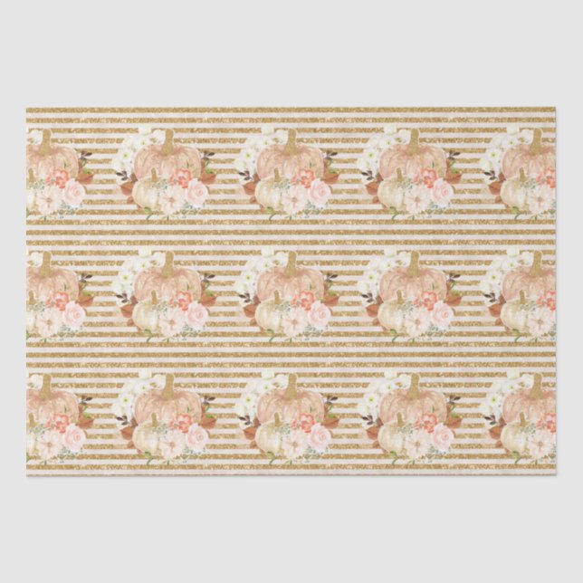 Papier Mousseline Boho citrouille fleurs lignes parties scintillant  (Recto)