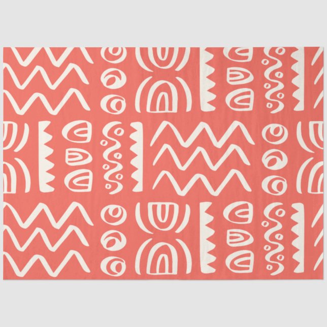 Papier Mousseline Boho Coral Blanc Motif Découpage (Recto)