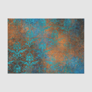 Papier Mousseline Boho Cuivre bleu Floral Damask Grunge