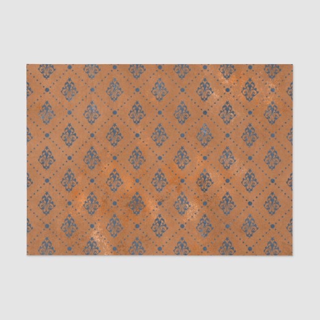 Papier Mousseline Boho Cuivre Bleu Graphisme Art Déco (Recto)