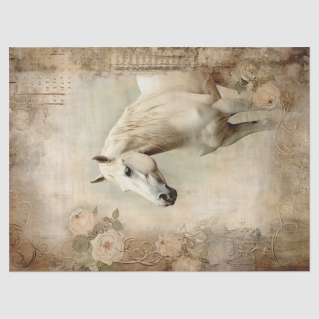 Papier Mousseline Boho Elegant Cheval Blanc Découpage (Recto)